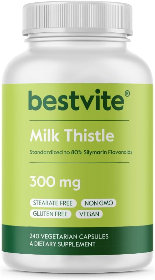 BESTVITE Milk Thistle 300mg (240 Vegetarian Capsules) - Standardized to 80% Silymarin Flavonoids - No Stearates - Vegan - Non GMO - Gluten Free