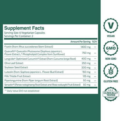 Qualia Senolytic | The Ultimate Formula for Enhanced Cell Repair and Rejuvenation. 2-Day Aging & Longevity Support Regimen w. Fisetin, Quercetin, Piperlongumine, Senactiv®, Curcumin (4 Pack)
