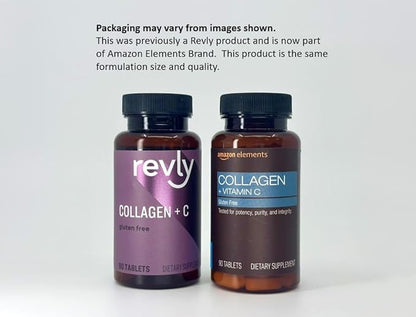 Amazon Elements Collagen Peptides + Vitamin C, 2500 mg Collagen Peptides per Serving, 90 Tablets, 1 Month Supply