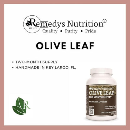 Remedy's nutrition Olive Leaf | 1,000 mg, 60 Vegan Capsules Herbal Dietary Supplement | Two Month Supply