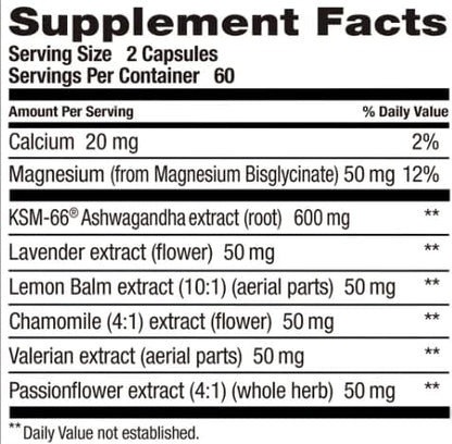 Weider Melatonin Free Sleep Aid Supplement with KSM-66 Ashwagandha, Magnesium, Lavender, Lemon Balm, Chamomile, Valerian and Passionflower Extracts, Hormone & Drug- Free, Non-Habit Forming, 120ct