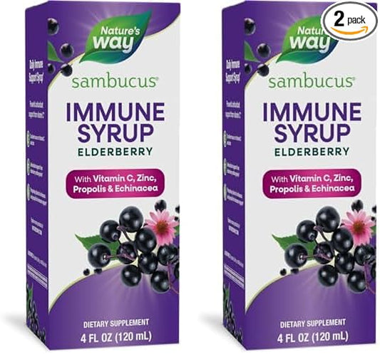Nature's Way Sambucus Immune* Elderberry Syrup with Echinacea, Zinc & Vitamin C, 4 Oz (Pack of 2)