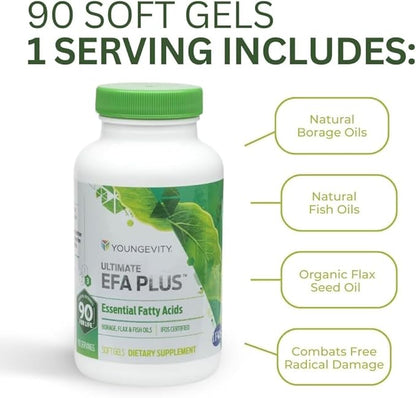 Youngevity Ultimate EFA Plus – Essential Fatty Acids, 90 Soft Gels – Balanced Fish Oil Formula