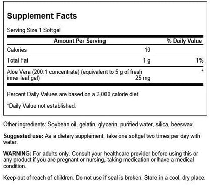 Swanson Aloe Vera 25 Milligrams 100 Sgels