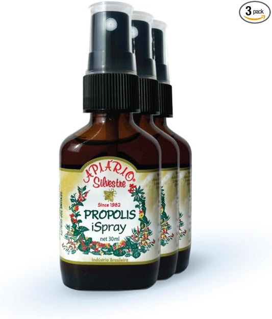 3-Bottles of Apiario Silvestre Brazilian Green Bee Propolis Spray Glycolic Extract 30ml -Non Alcoholic, Water Free, Honey Free, Gluten Free