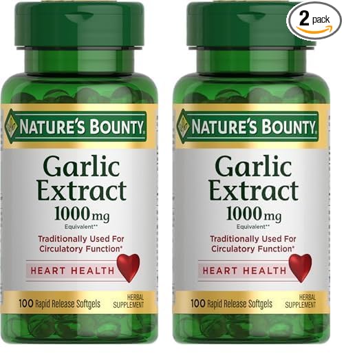 Nature's Bounty Garlic Extract 1000 mg, 100 Rapid Release Softgels (Pack of 2)