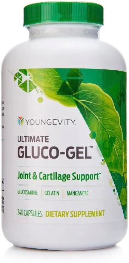Youngevity Ultimate Gluco-Gel -for Joints, Tendons, Bones & Cartilage | Contains Glucosamine, Gelatin & Manganese | 240 Capsules | 1 Bottle