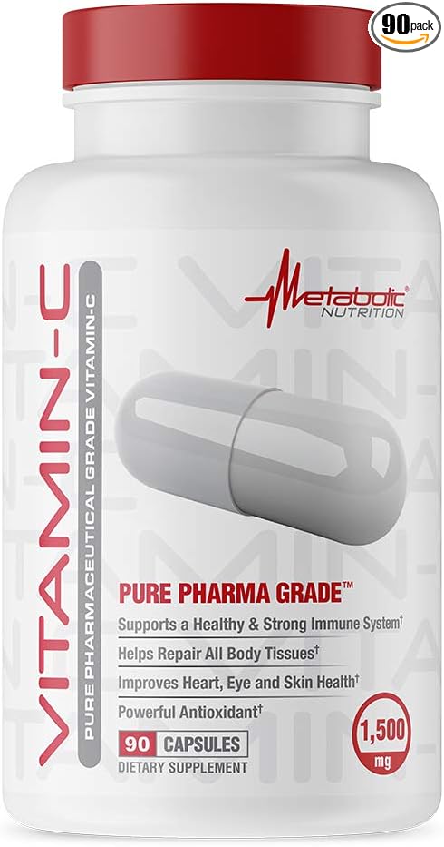 Metabolic Nutrition Vitamin C, 1500mg, Pure Pharma Grade, High Absorption Ascorbic Acid Capsules (90 caps)