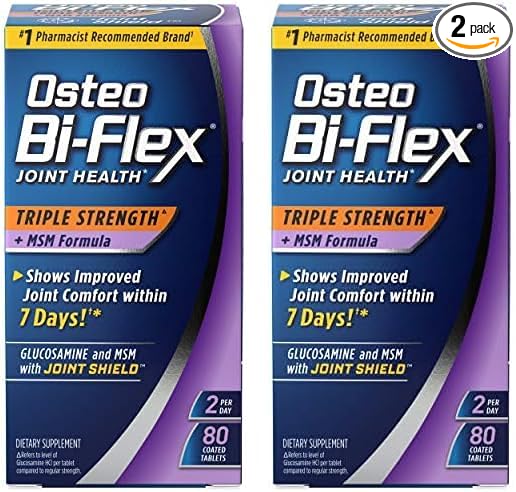 Osteo Bi-Flex Triple Strength(5) with MSM, Glucosamine Joint Health Supplement, Coated Tablets, 80 Count (Pack of 2)