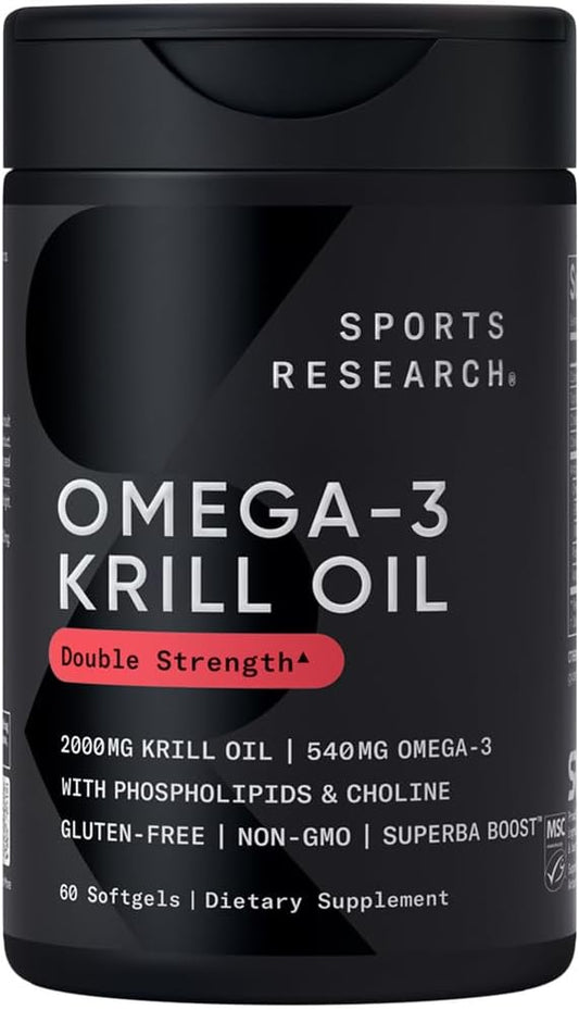 Sports Research® Omega-3 Krill Oil 2000mg - Pure Antarctic Superba Boost Krill with Phospholipids, Choline & Astaxanthin - MSC Certified Sustainable, Non-GMO Verified & Gluten Free - 60 Softgels