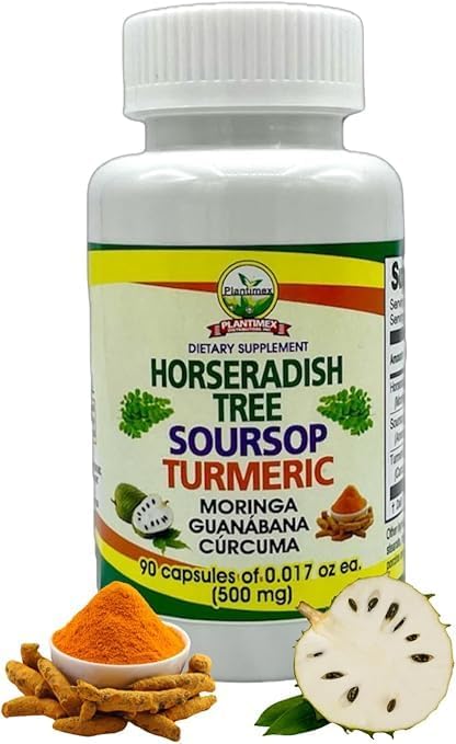Moringa Guanabana Soursop Curcuma Turmeric 90 Capsules (500 mg) Powerful Blend of Natural Ingredients VIDA Herbal Dietary Supplement.