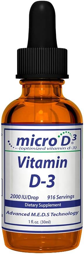 Micro D3 Vitamin D-3 Drops - High Concentrate (2 Million IU's) Vitamin D3 with Nano Technology and Up to 10X More Absorption -1 oz (30 ml)
