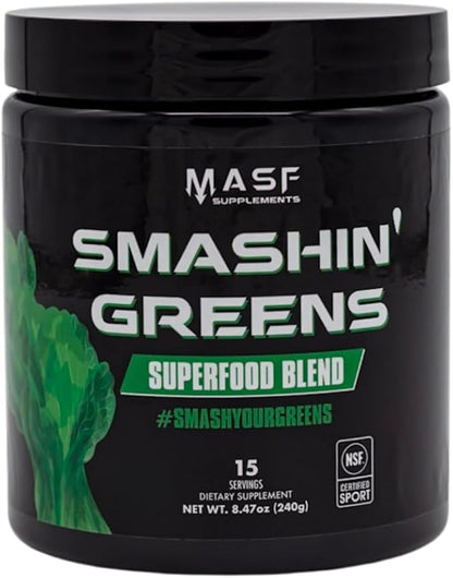 MASF Supplements Smashin' Greens Superfood Organic Blend - 15 Servings - Boost Energy, Immune Support, Digestive Health with Organic Wheat Grass, Spirulina, Chlorella - NSF Certified