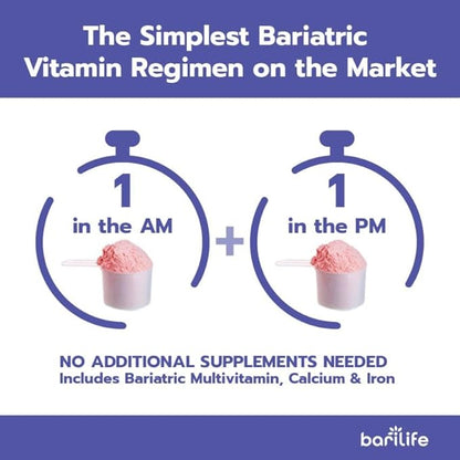 Bari Life Complete Bariatric Multivitamin with Iron - Dietary Supplement Powder Mix, Calcium Citrate, Multivitamin, Iron - Bariatric Vitamins for Gastric Sleeve Patients (Watermelon, 60 Servings)
