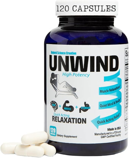 Unwind - Advanced Relaxation Supplement, Max Strength Elemental Magnesium, Lemon Balm, Primavie Shilajit, Ginger - 120 Capsules - Made in USA
