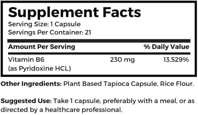 Dr. Clark Vitamin B6 Supplement – 230mg, 21 Tapioca Capsules, Supports Energy Metabolism & Nervous System Health