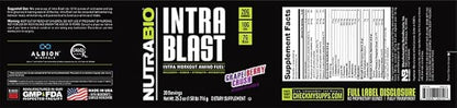 NutraBio Intra Blast Bcaa Powder Amino Acid Supplement, Electrolyte & Hydration Blend, Intra, Pre Workout & Muscle Recovery, 20g Eaa Amino Acids Powder, 5g Glutamine- Grape Berry Crush, 30 Serving