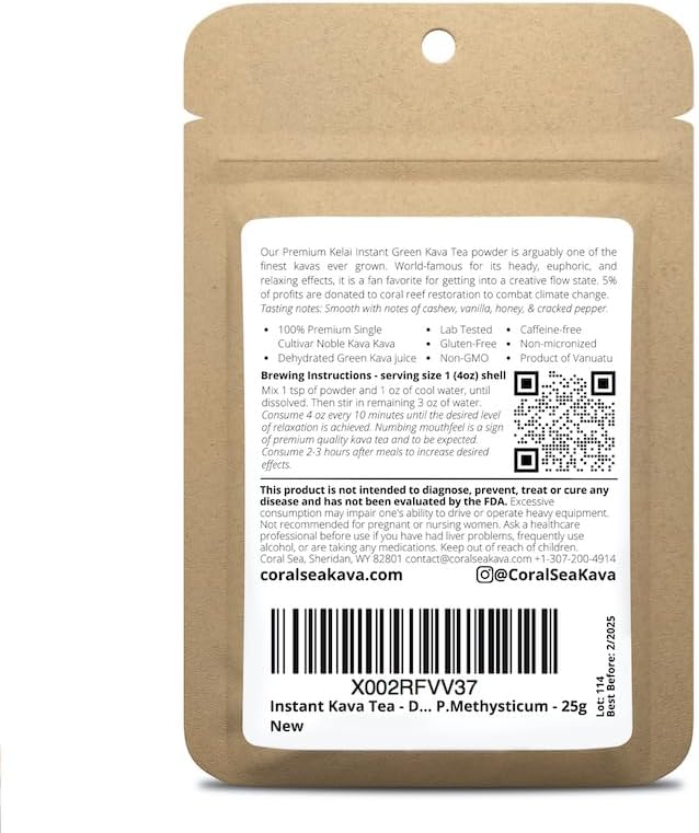Instant Kava Tea Powder Kelai - Volcano Island’s Secret - 12+ Servings - Noble Kava Juice from Epi Island Vanuatu - Stress Release & Mood Support - Non-Habit Forming - Easy Mix 30:1 Concentrate