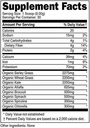 Greens Superfood Powder Unflavored | 8 Most Essential Mixed Greens | Certified 100% Organic | Chlorella, Spinach, Kale, Spirulina, Alfalfa, Broccoli, Wheat Grass, & Barley Grass | 30 SERV | 9.52 OZ