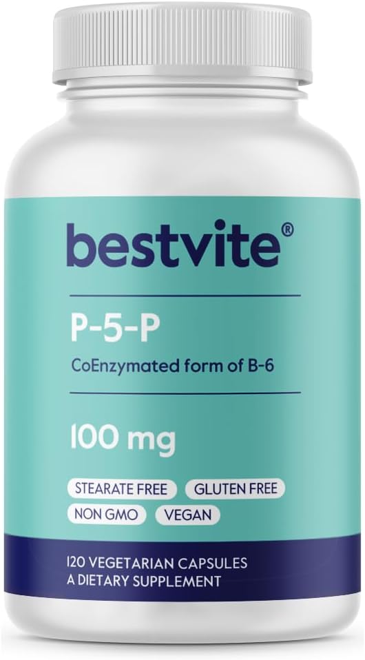 BESTVITE P-5-P 100mg (120 Vegetarian Capsules) (CoEnzymated Form of B-6) - No Stearates - Vegan - Non GMO - Gluten Free - No Silicon Dioxide - No Gelatin