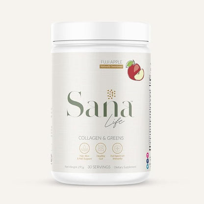Collagen & Greens Powder, Multi-Collagen Supplement with Hyaluronic Acid for Skin, Hair, Nail & Gut Health - 30 Servings (Apple)