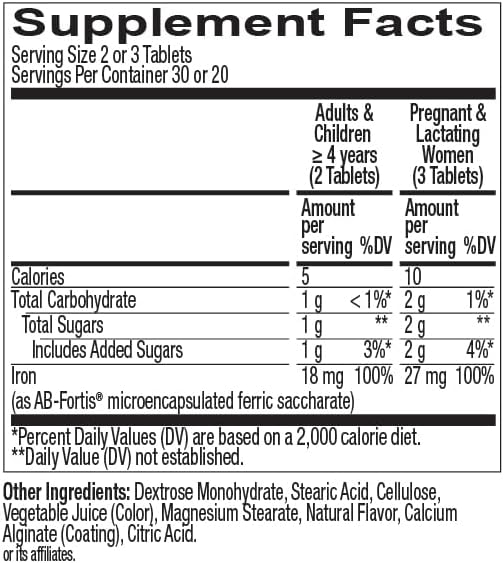 OLLY Delightful Iron Chewable Tablet, Iron Supplement from AB Fortis, Fruit Punch Flavor, 30 or 20 Day Supply - 60 Count