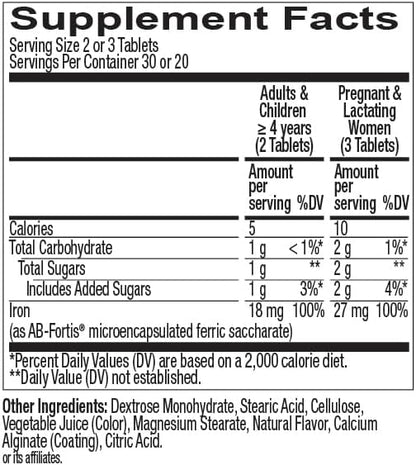 OLLY Delightful Iron Chewable Tablet, Iron Supplement from AB Fortis, Fruit Punch Flavor, 30 or 20 Day Supply - 60 Count