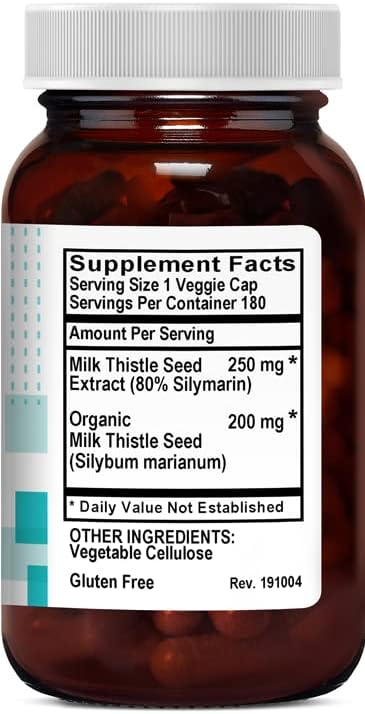 Milk Thistle Standardized 80% Silymarin - Kosher - 180 Vegetable Capsules