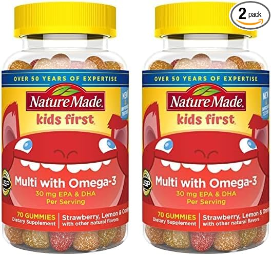 Nature Made First Multivitamin with Omega-3, Vitamins and Minerals for Nutritional Support, 70 Kids Gummies (Pack of 2)