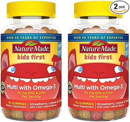 Nature Made First Multivitamin with Omega-3, Vitamins and Minerals for Nutritional Support, 70 Kids Gummies (Pack of 2)