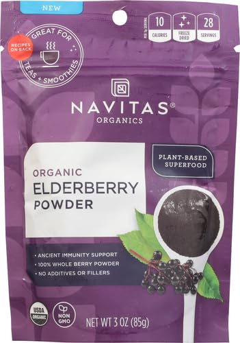 Navitas Organics Elderberry Powder, 3oz Bag, 28 Servings — Organic, Non-GMO, 100% Whole Elderberry Powder for Immune Support