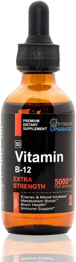 OU Vitamin B12 Liquid Drops 5000mcg - Methylcobalamin B12 for Energy, Mood & Metabolism - Fast Absorbing Sublingual B12 Vitamin - Vegan, Non-GMO, 2 Oz