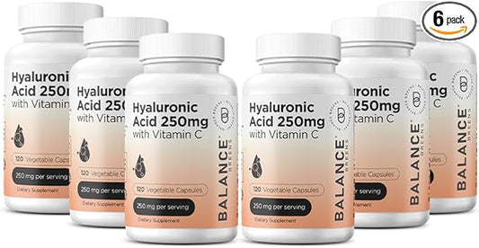 Pure Hyaluronic Acid Supplement 250mg with Vitamin C 50mg, 120 Vegan Capsules - Skin Hydration for Natural Glow, Hair, Nails, Bone & Joint Health Formula