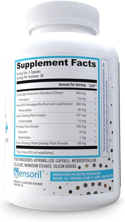 NuEthix Formulations Herbal Adrena+, Adrenal Support Supplements for Women & Men, Cortisol Support, Improve Energy Levels & Mood, Includes Cordyceps & Ashwagandha, Non-GMO, Gluten Free, 30 Servings