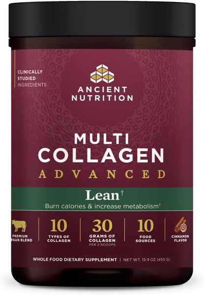 Ancient Nutrition Advanced Hydrolyzed Collagen Peptides Powder Protein Lean with Probiotics and Vitamin C, Cinnamon, for Women & Men, Supports Healthy Weight Management & Muscle Building, 25 Servings