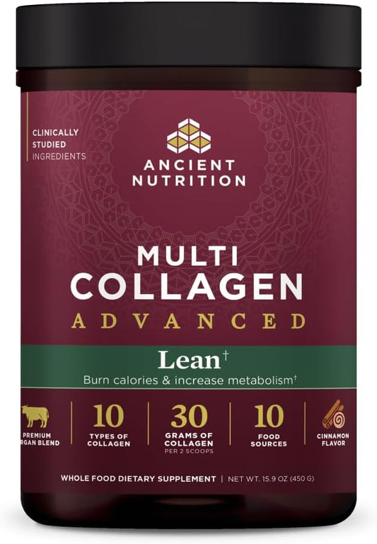 Ancient Nutrition Advanced Hydrolyzed Collagen Peptides Powder Protein Lean with Probiotics and Vitamin C, Cinnamon, for Women & Men, Supports Healthy Weight Management & Muscle Building, 25 Servings