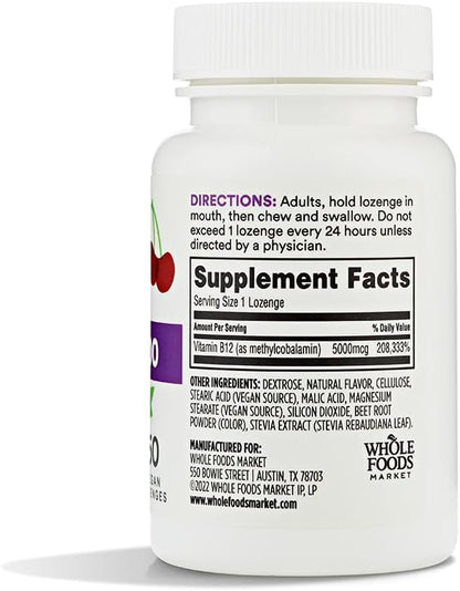 Whole Foods Market, Methyl B-12 5000Mcg Cherry, 60 Lozenges (Pack of 2)