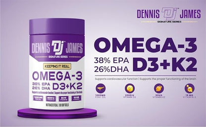 DENNIS JAMES Signature Series Omega-3 | D3+K2 | 90 Softgels | 90 Serving