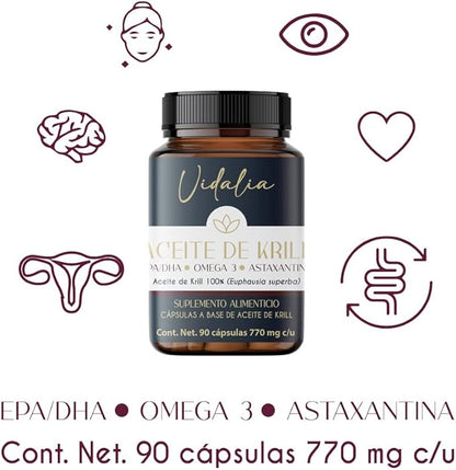 Vidalia Provides a Potent Source of Omega-3 derived from Antarctic Krill Oil, high Content of PHOSPHOLIPIDS, Choline and ASTAXANTHIN, offering Superior bioavailability. Free Heavy Metals.