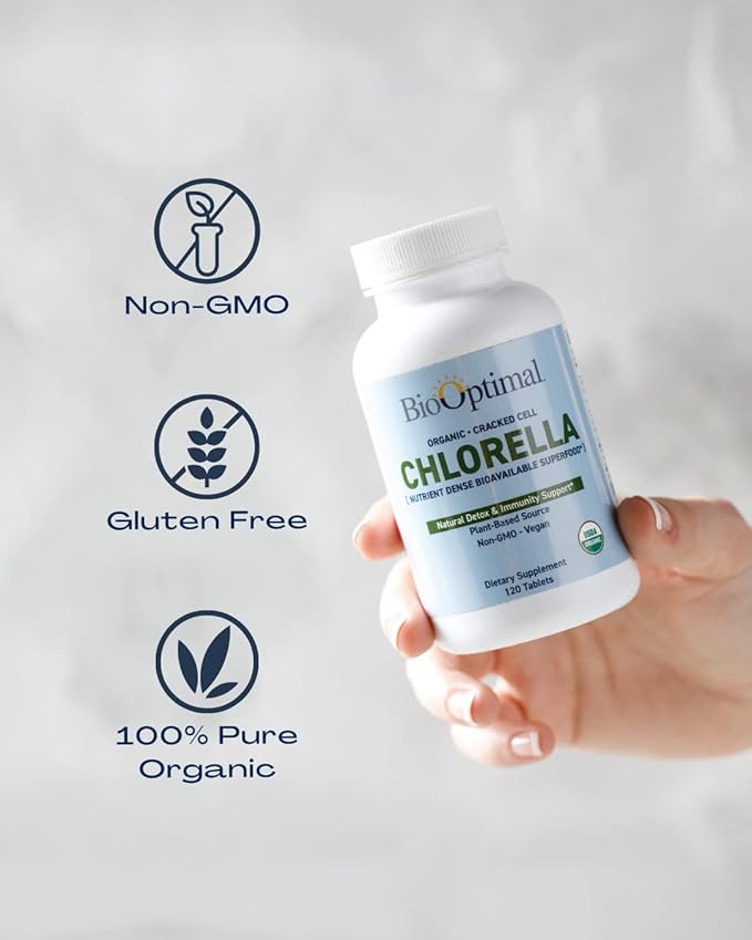 Organic Chlorella Tablets - Organic, Non-GMO, No Additives or Fillers - 500mg Premium Quality Dietary Supplement with Vitamins, Minerals, & Antioxidants (120 Tablets)