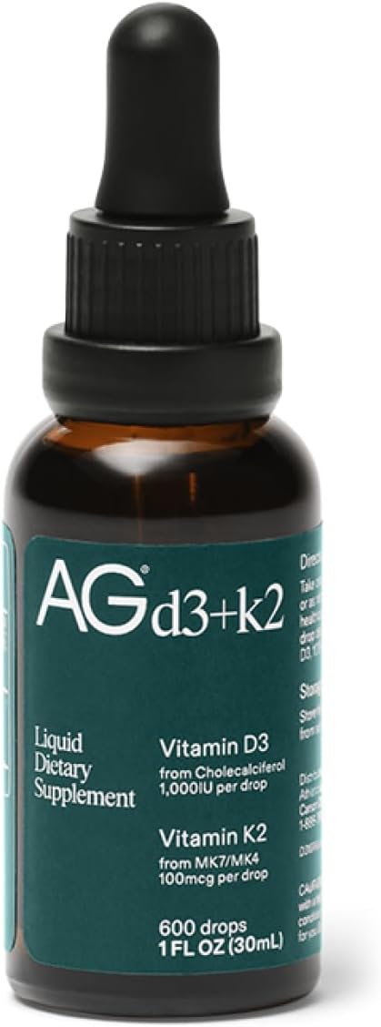 AG1 Vitamin D3 K2 Drops, 1000IU of Vitamin D3 and 1000mcg of K2 per Serving, Supports Bone Density and Calcium Absorption (Athletic Greens)