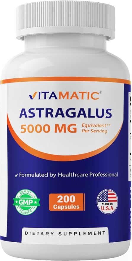 Vitamatic Astragalus Capsules 200 Veg Capsules - 10:1 Astragalus Extract 500mg - Non-GMO, Gluten-Free