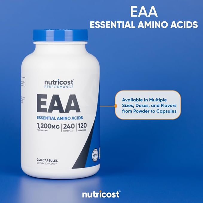 Nutricost EAA Capsules 1200mg, 240 Capsules - Essential Amino Acids, 120 Servings - Non-GMO, Gluten Free & Vegan