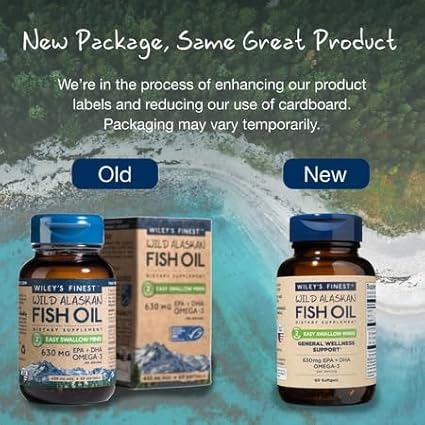 Wiley's Finest Wild Alaskan Fish Oil Easy Swallow Minis - Omega-3 Fish Oil Supplement for Adults and Kids - Double-Strength 630mg EPA and DHA Natural Supplement - 60 Mini Softgels (30 Servings)