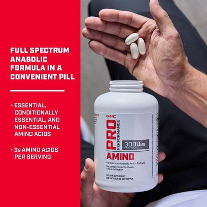 GNC Pro Performance Amino 3000mg, 240 Softgels, Supports Protein Synthesis and Muscle Repair