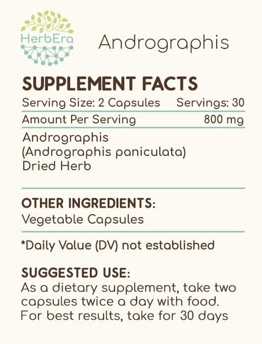 Andrographis 60 Capsules, 800 mg, Made with Andrographis (Fah talai jone, Andrographis paniculata) Dried Herb (60 Capsules)
