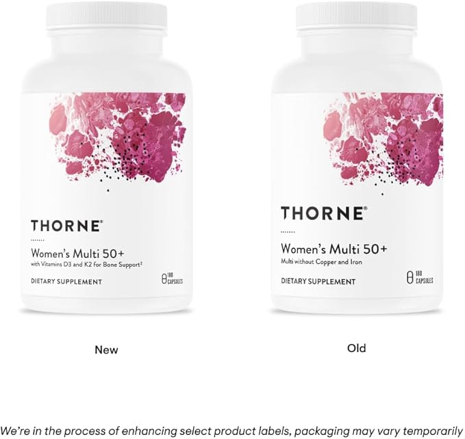 THORNE Women's Multi 50+ - Comprehensive Daily Multivitamin with Vitamins A, B6, B12, C, D, E, K, Zinc & More - Support Heart, Brain, Bone & Immune Health* - 180 Capsules