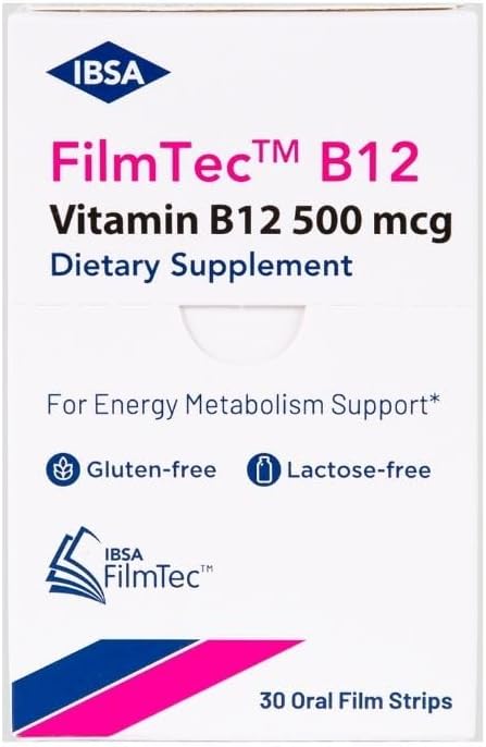 FilmTec B12 - Dietary Supplement – 500 mcg Vitamin B12-30 Oral Dissolving Films for Immediate Release and Tolerability - Gluten-Free, Lactose-Free, Sugar-Free, Non-GMO