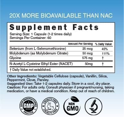 Neuro NAC Supplement N-Acetyl Cysteine Ethyl Ester - 20x More Bioavailable Than NAC 600 mg - Boost Glutathione 10x More Than Liposomal Glutathione - N Acetyl Cysteine Ethyl Ester - NACET (60 Capsules)