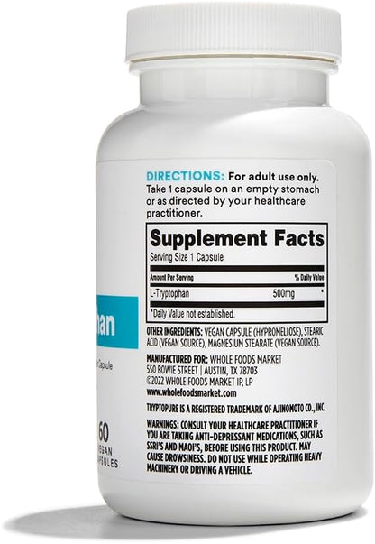 365 by Whole Foods Market, Free-Form L-Tryptophan 500mg, Vegan, 60 Capsules